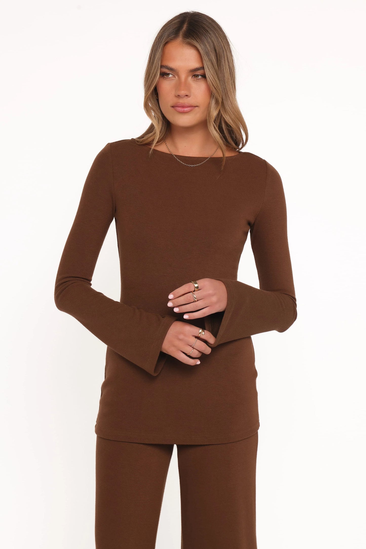 Selly Knitted Pant Set - Brown
