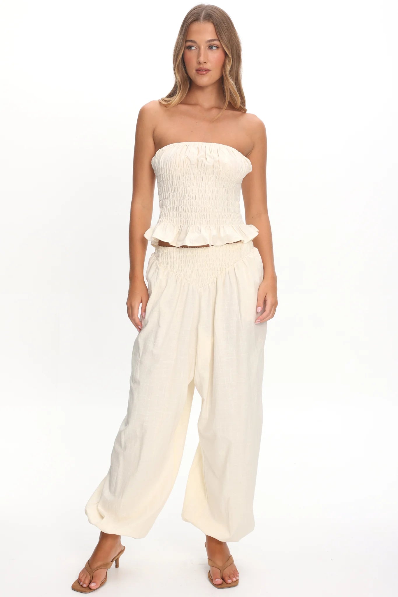 Norina Shirred Waist Pants Cream