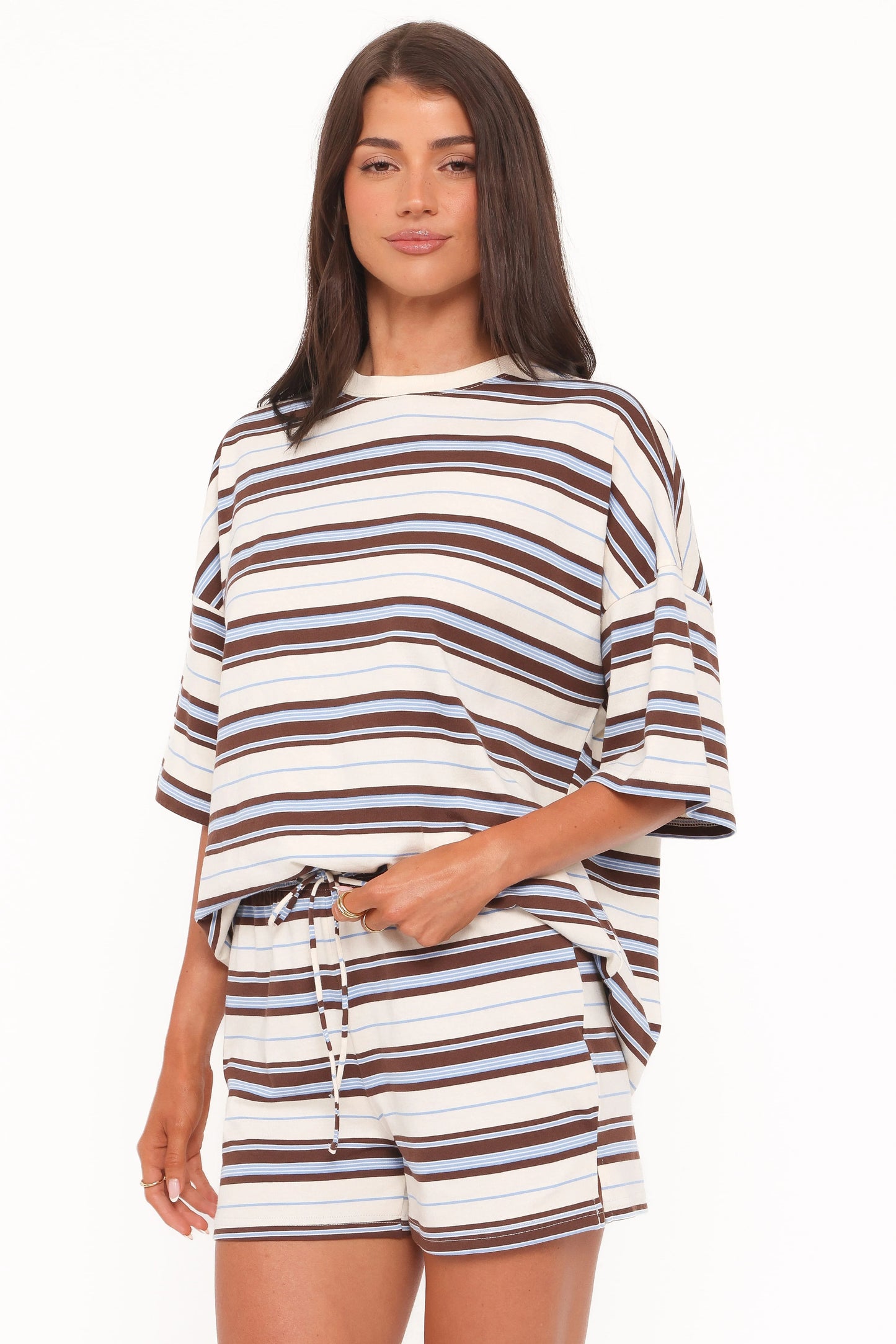 Hellen Stripe Short Set - Brown Multi Stripe