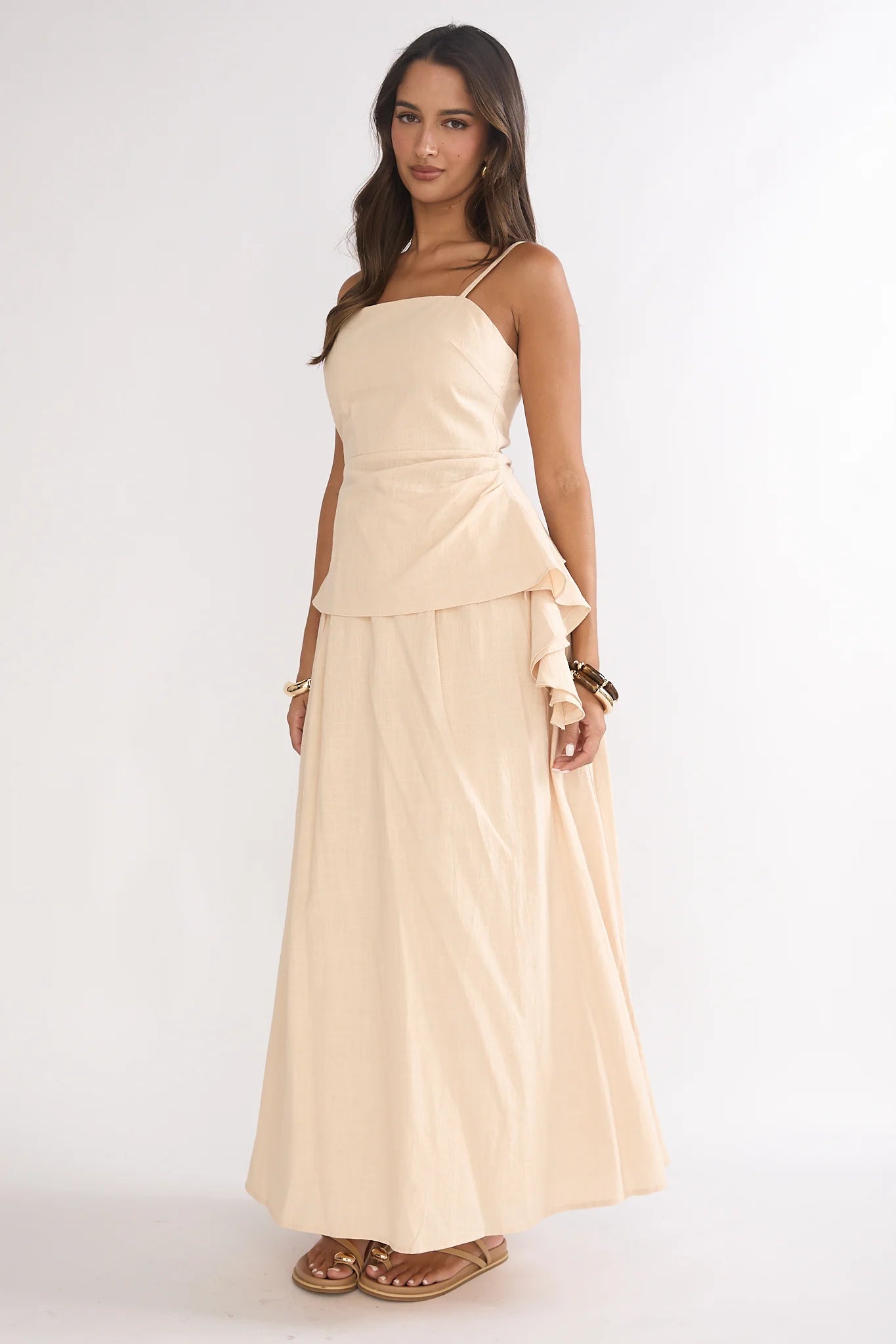 Riviera Romance Pleat Maxi Skirt Cream