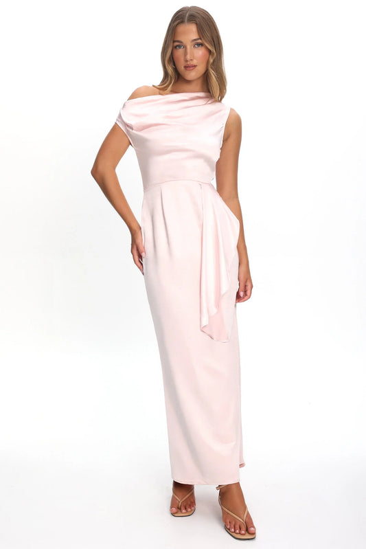 Tova Draped One-Shoulder Maxi Dress Pink