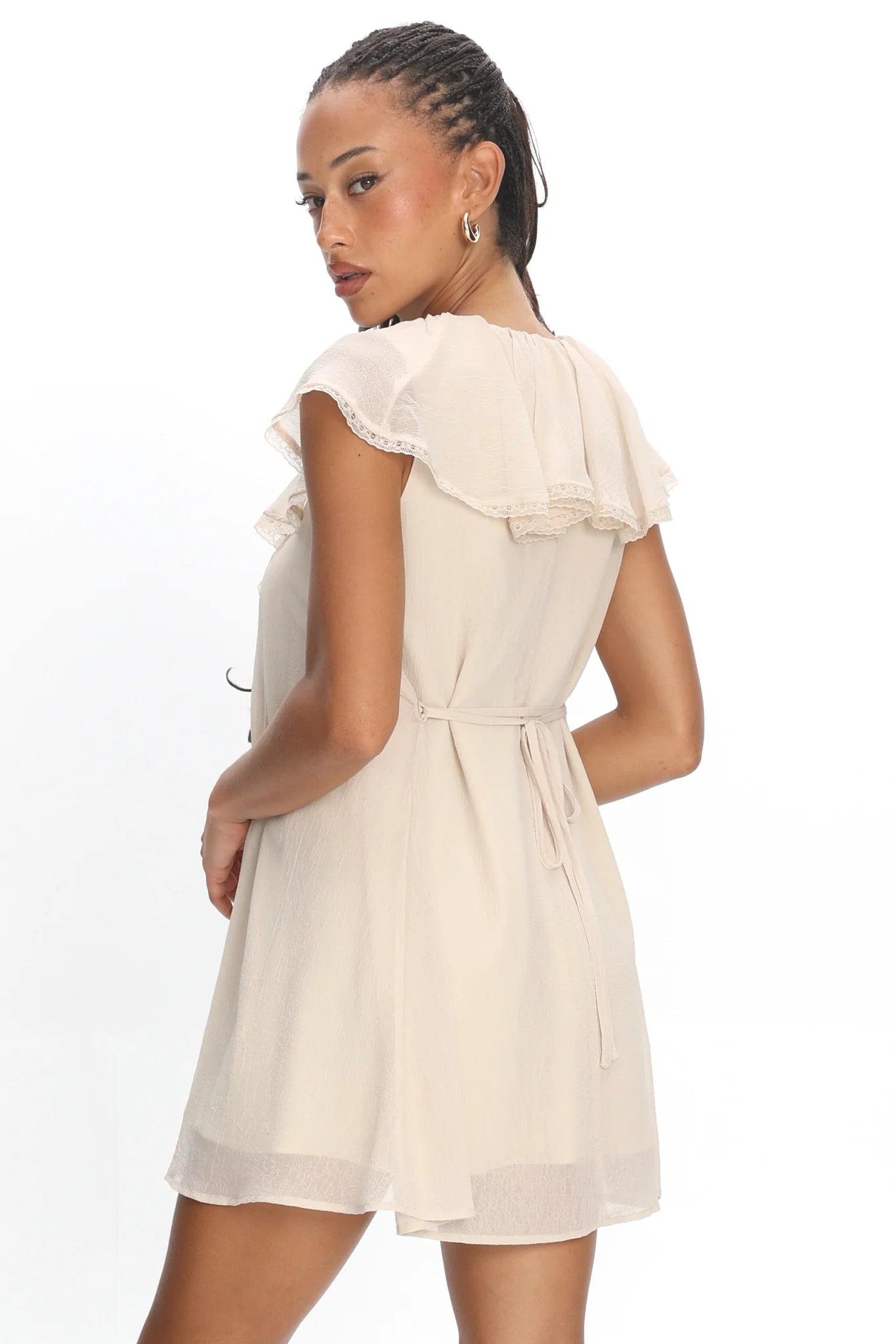 Zeeta Frill Neckline Mini Dress Off White