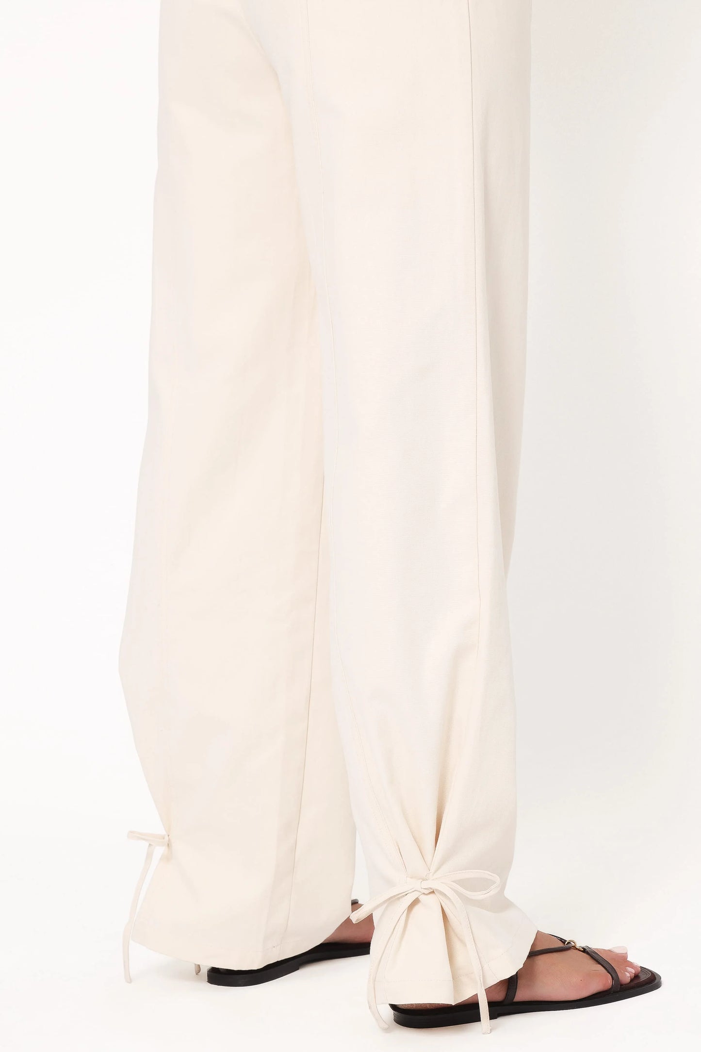 Asher Tie Detail Tapered Leg Pants - Cream