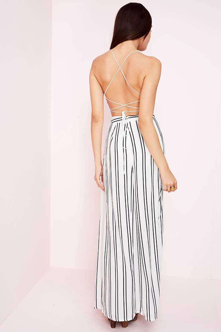 Sidney Striped Maxi Romper White Black