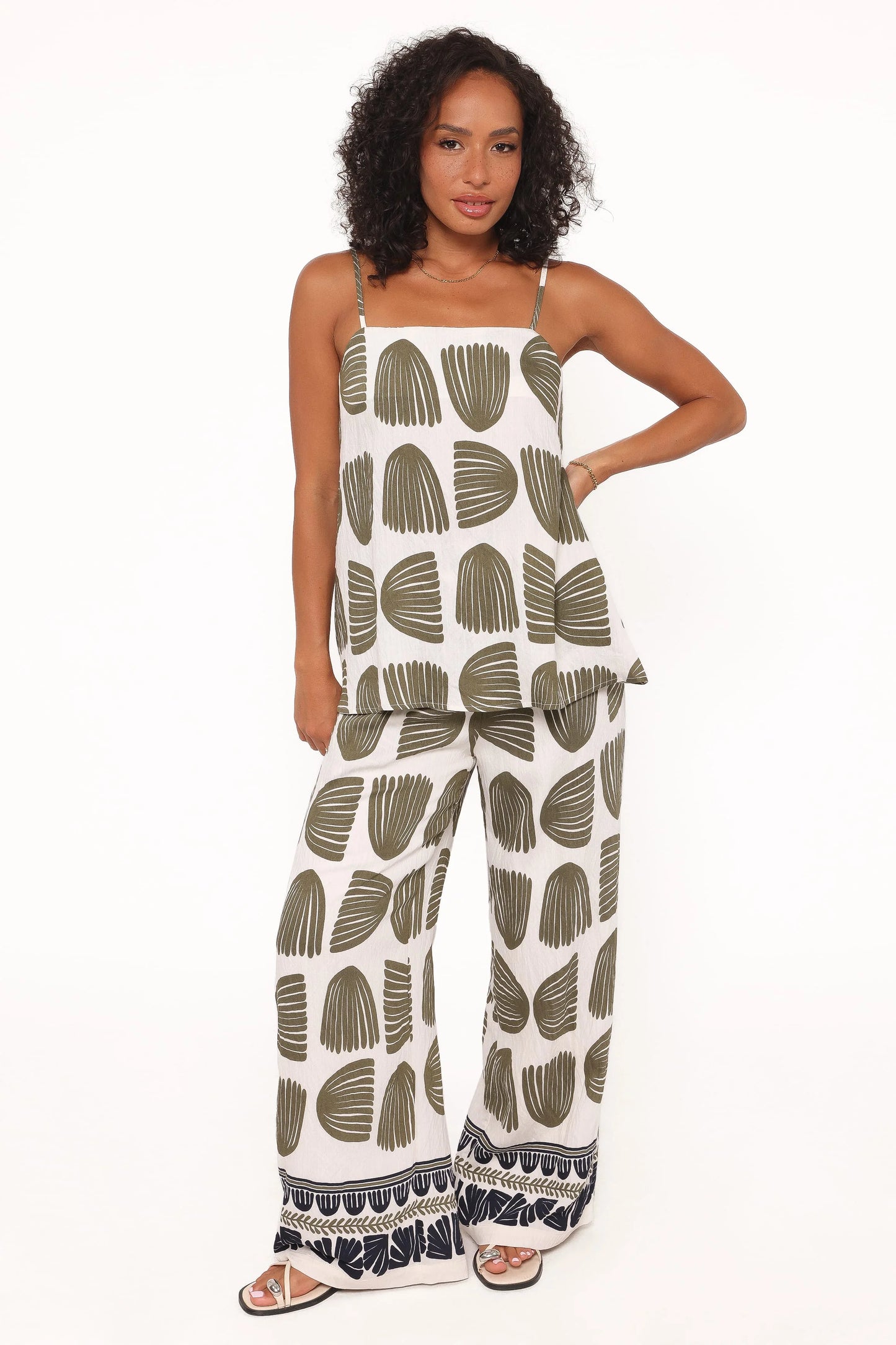 Brianna Pant Set - Green Palm Print