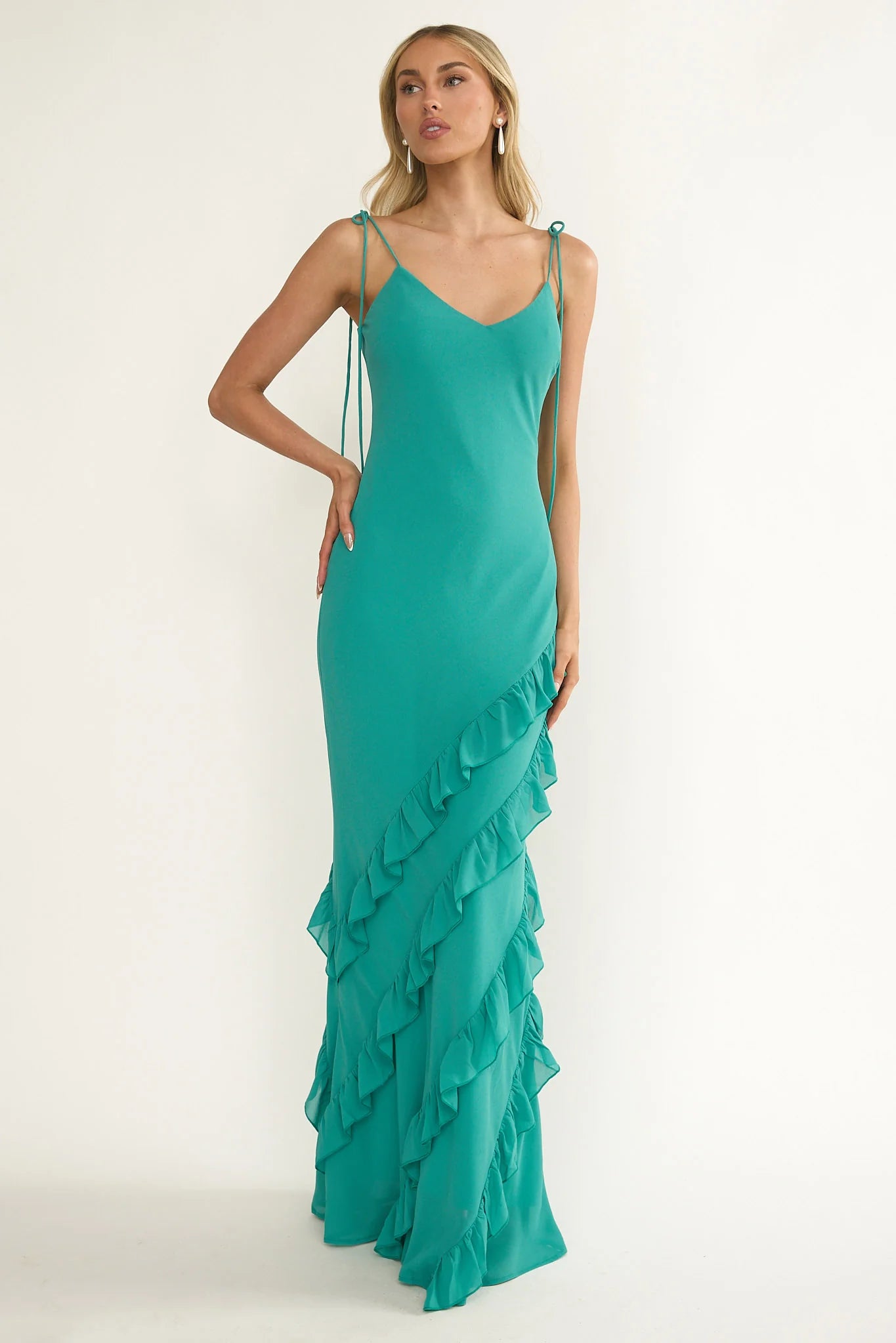Dreamy Day Ruffle Trim Maxi Dress Turquoise