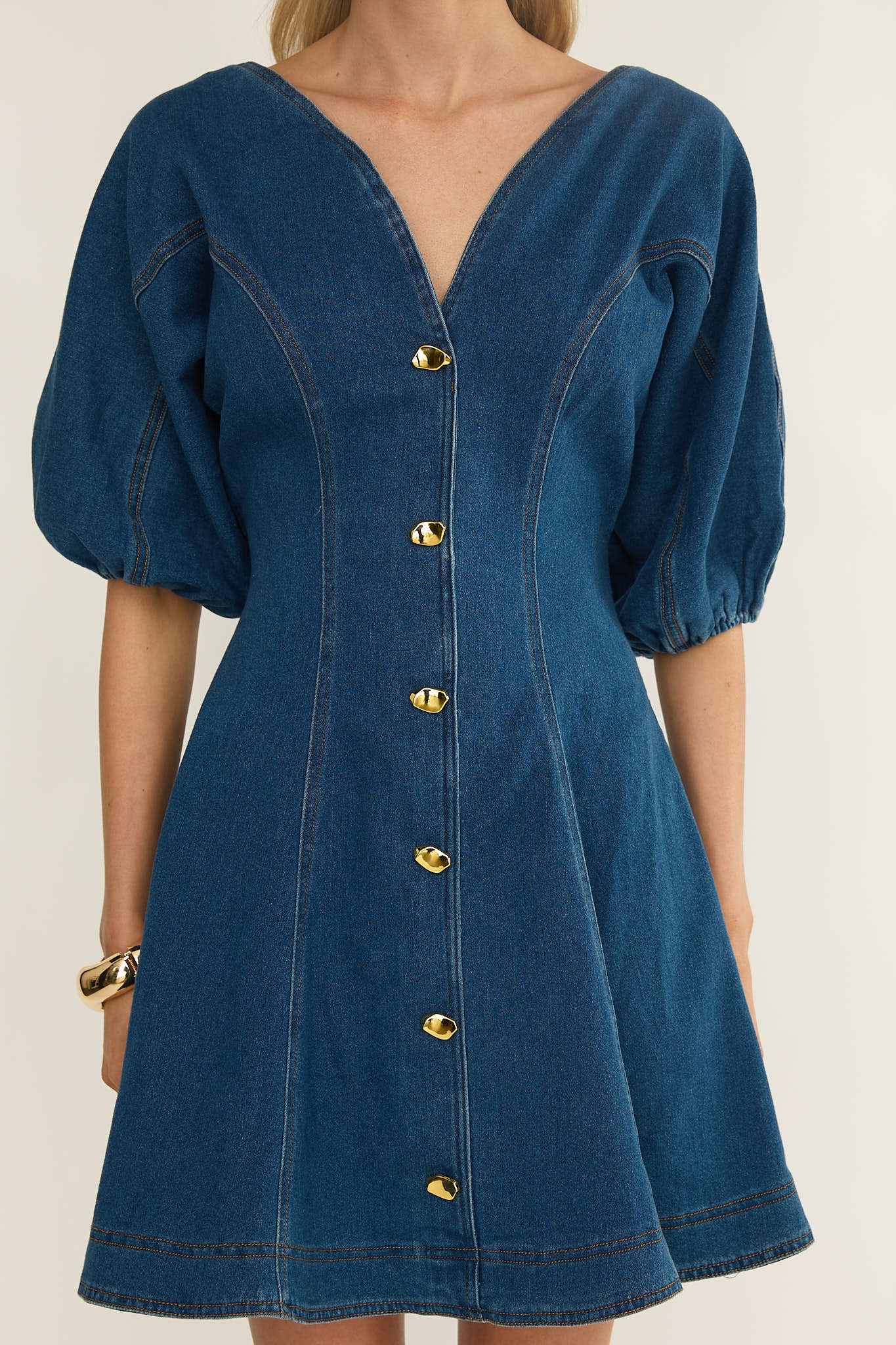 Rivette Bubble Sleeve Mini Dress Denim