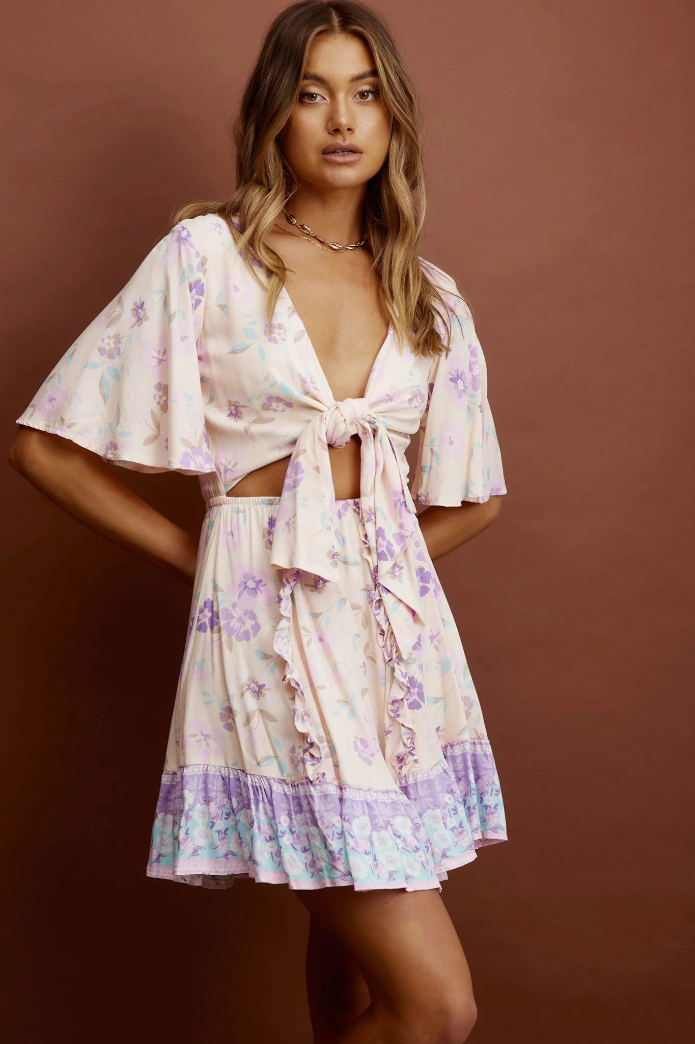 Suva Tie-Knot Bust A-Line Dress Floral Yellow