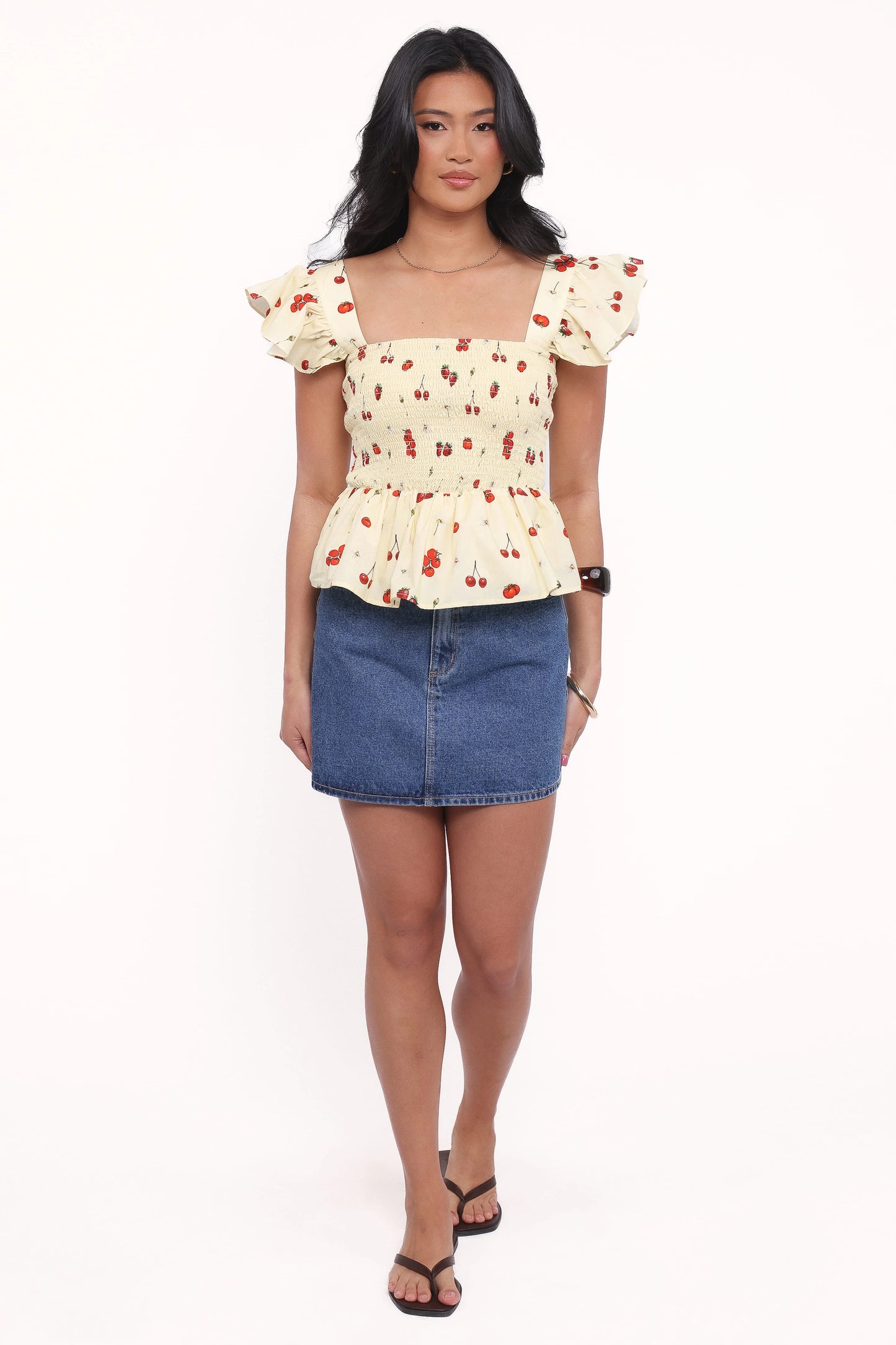 Remira Smocked Ruffle Top - Yellow Cherry