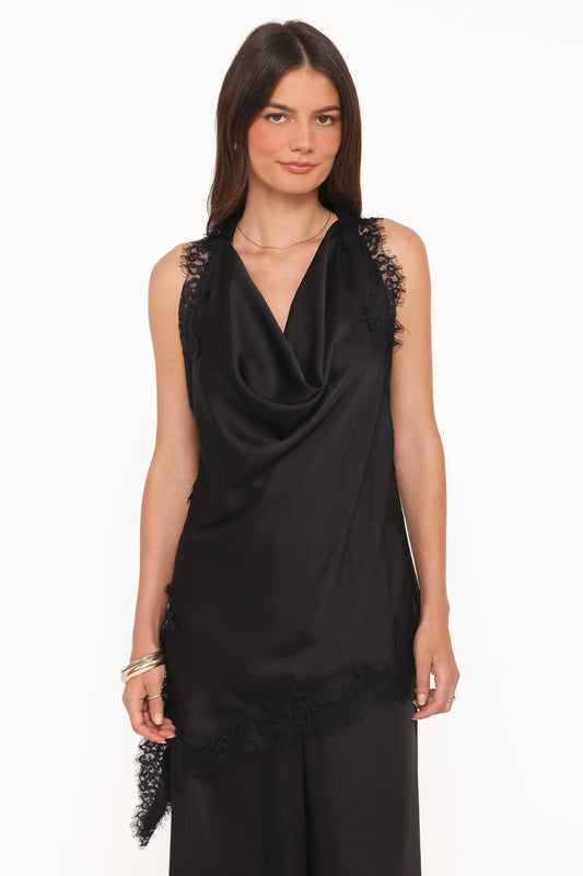 Clara Asymmetrical Lace Top - Black
