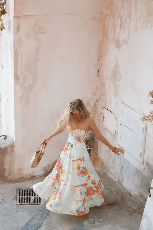 Sitara Strapless Midi Dress - Blue Alfresco Floral