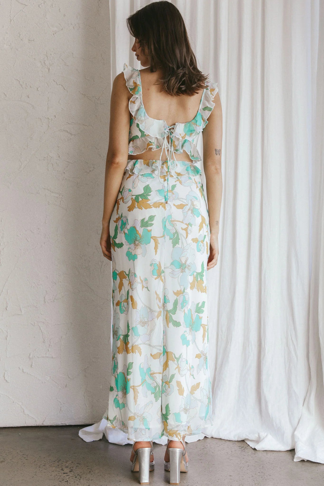 Second Chances Ruffle Trim Midi Dress Floral Mint