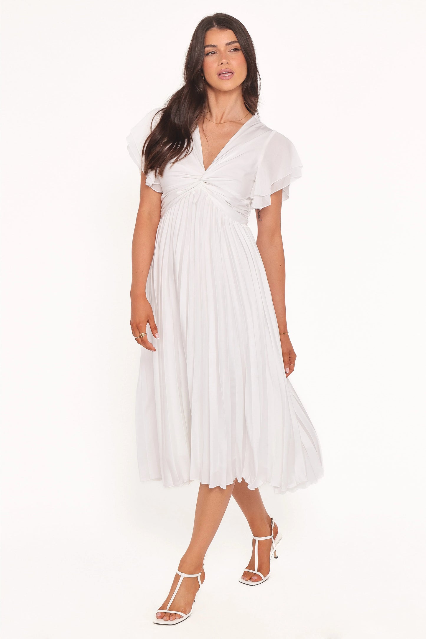 Nova Flutter Sleeve Midi Dress - White
