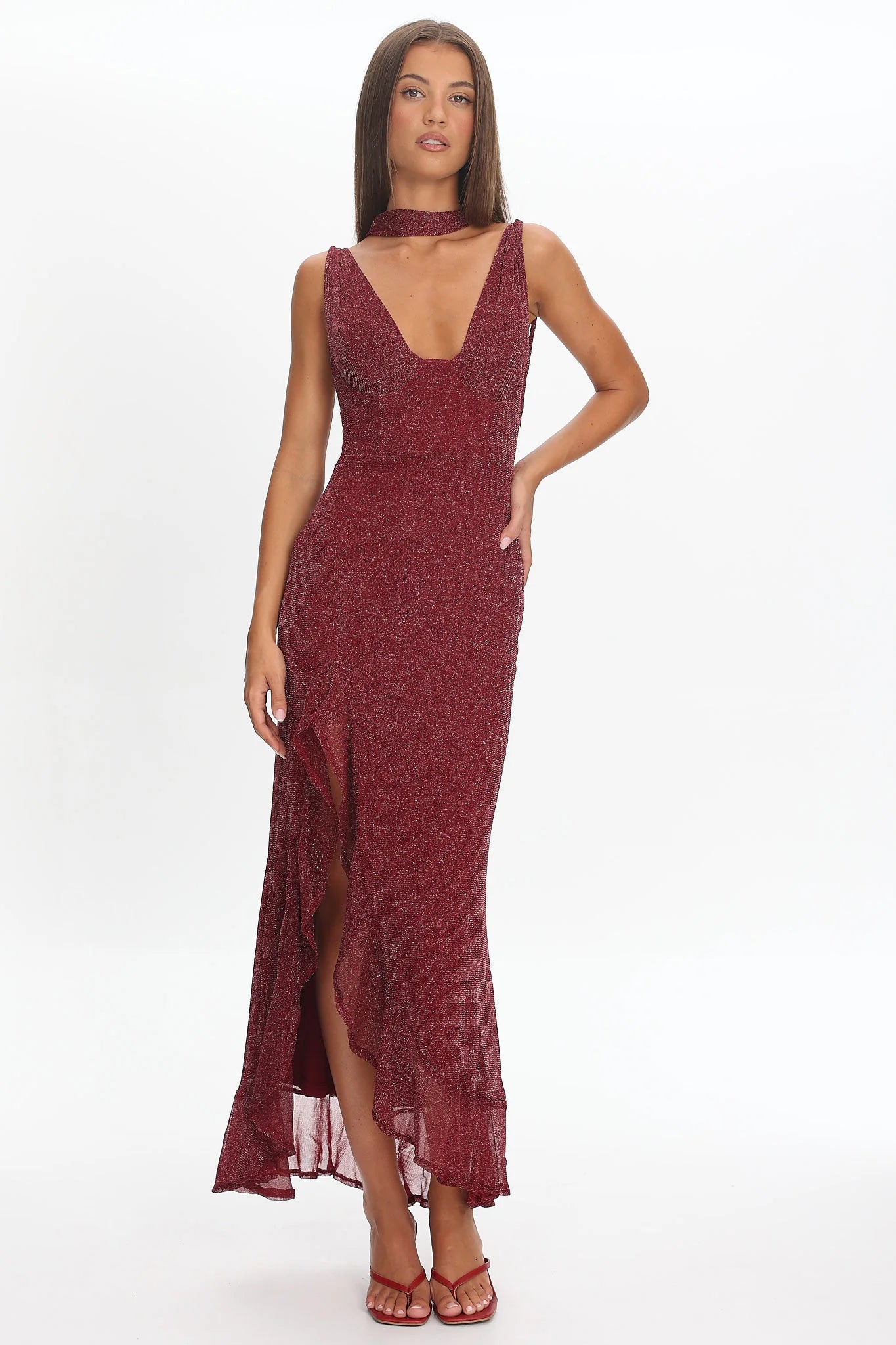 Chantrelle Twist Back Split Maxi Dress Wine