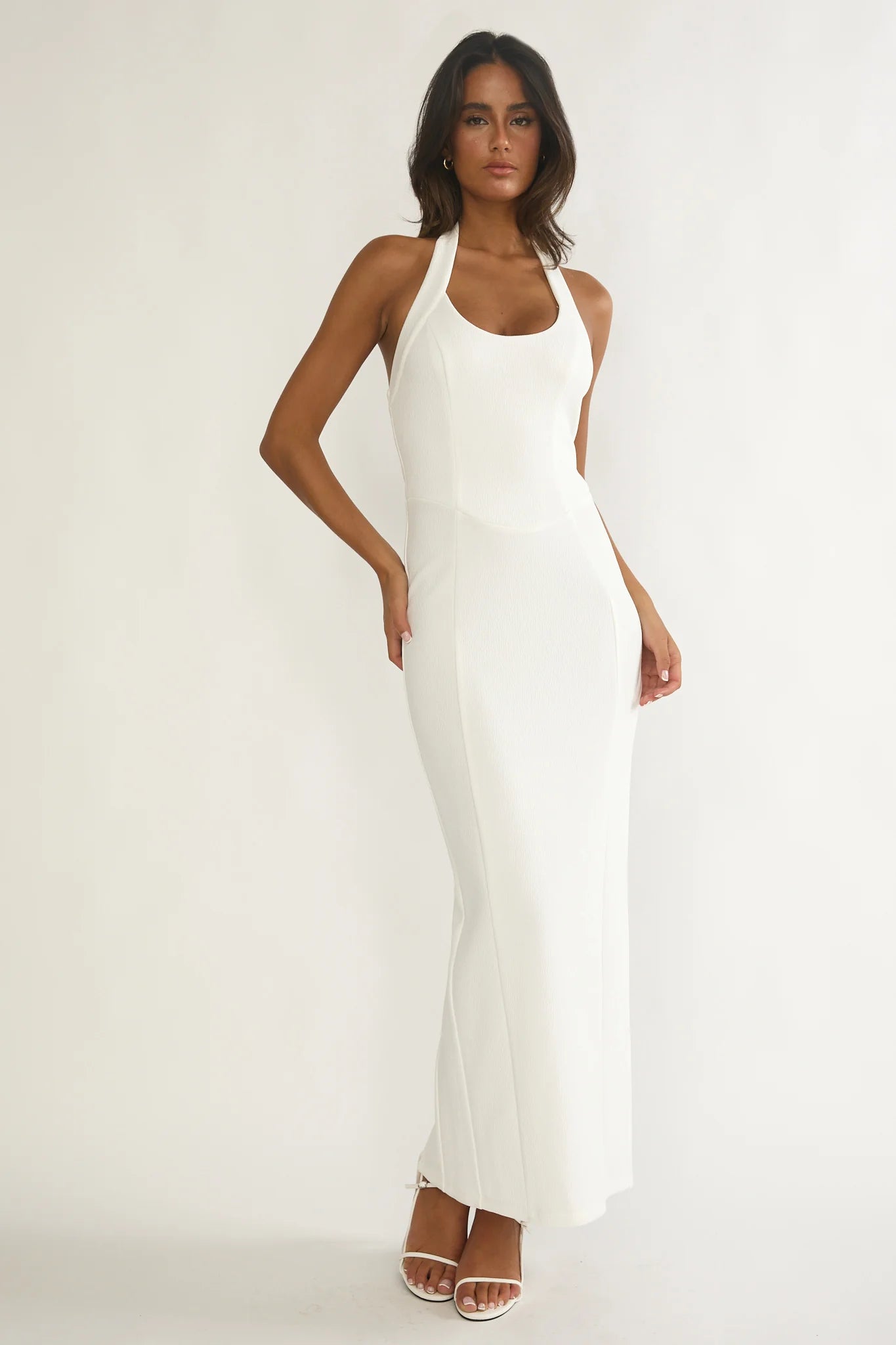 Shailyn Scoop Neck Halter Maxi Dress White