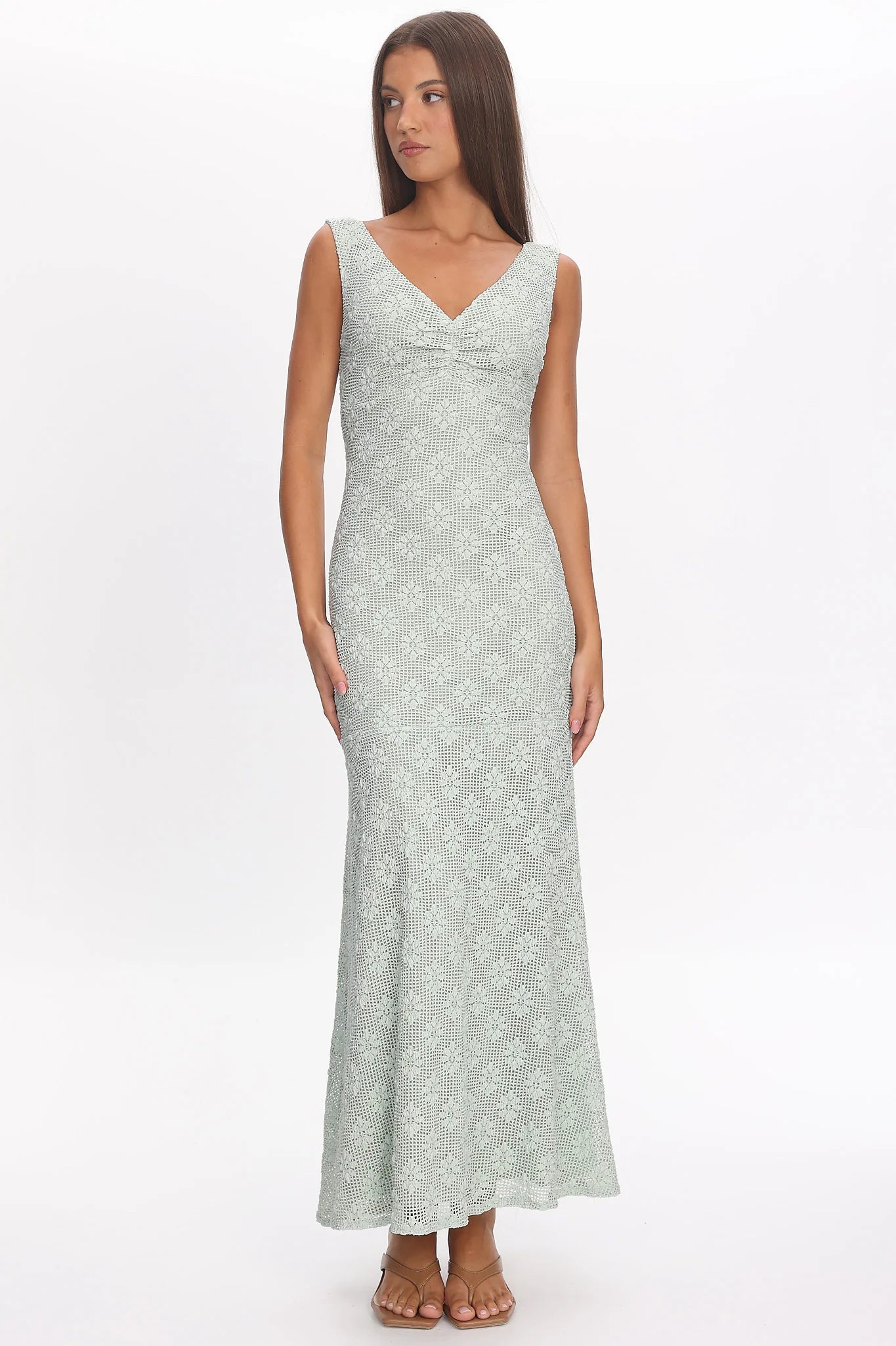 Sunshine Girl Crochet Maxi Dress Sage
