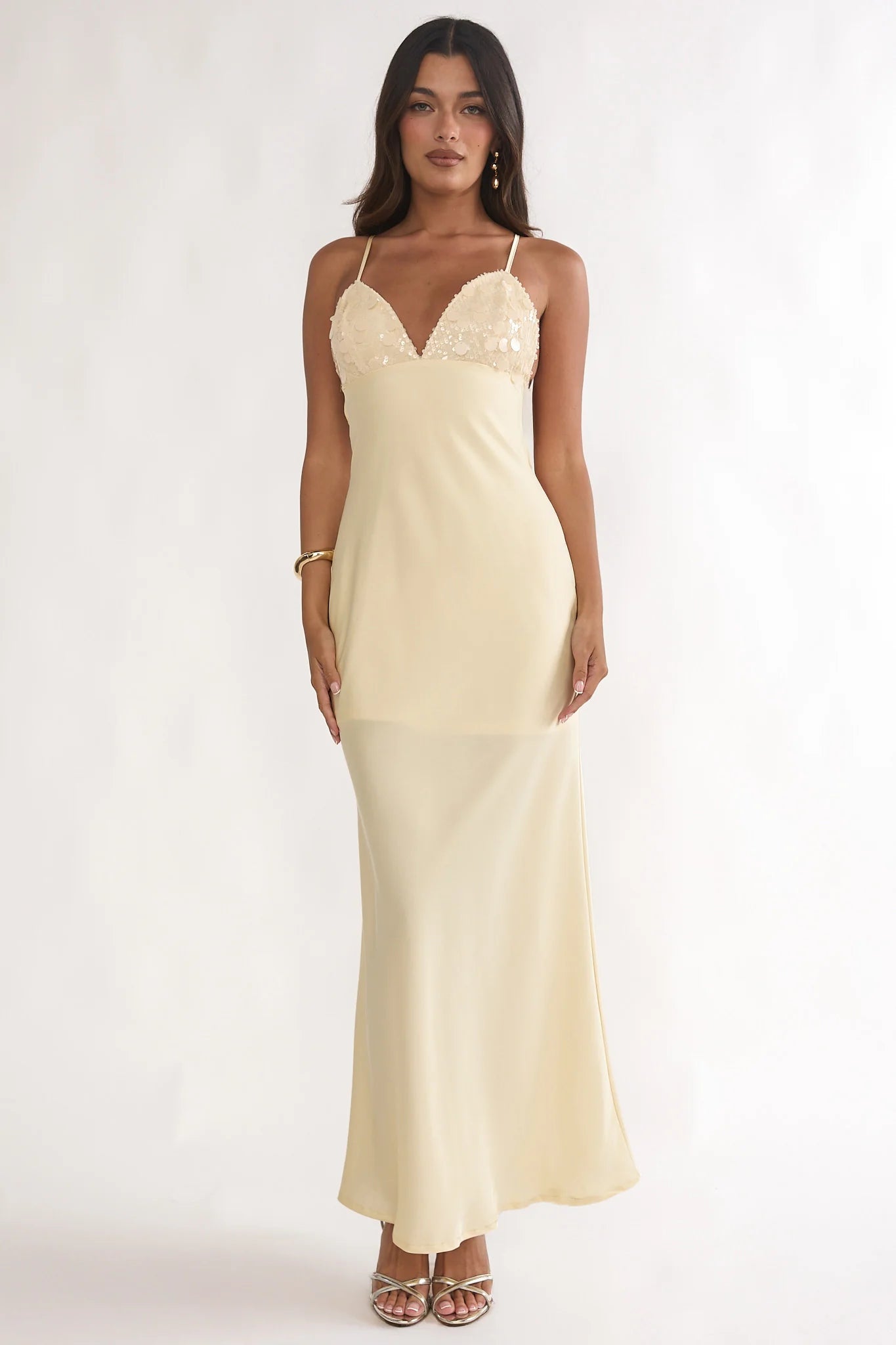 Brynn Sequin Bust Open Back Maxi Dress Butter