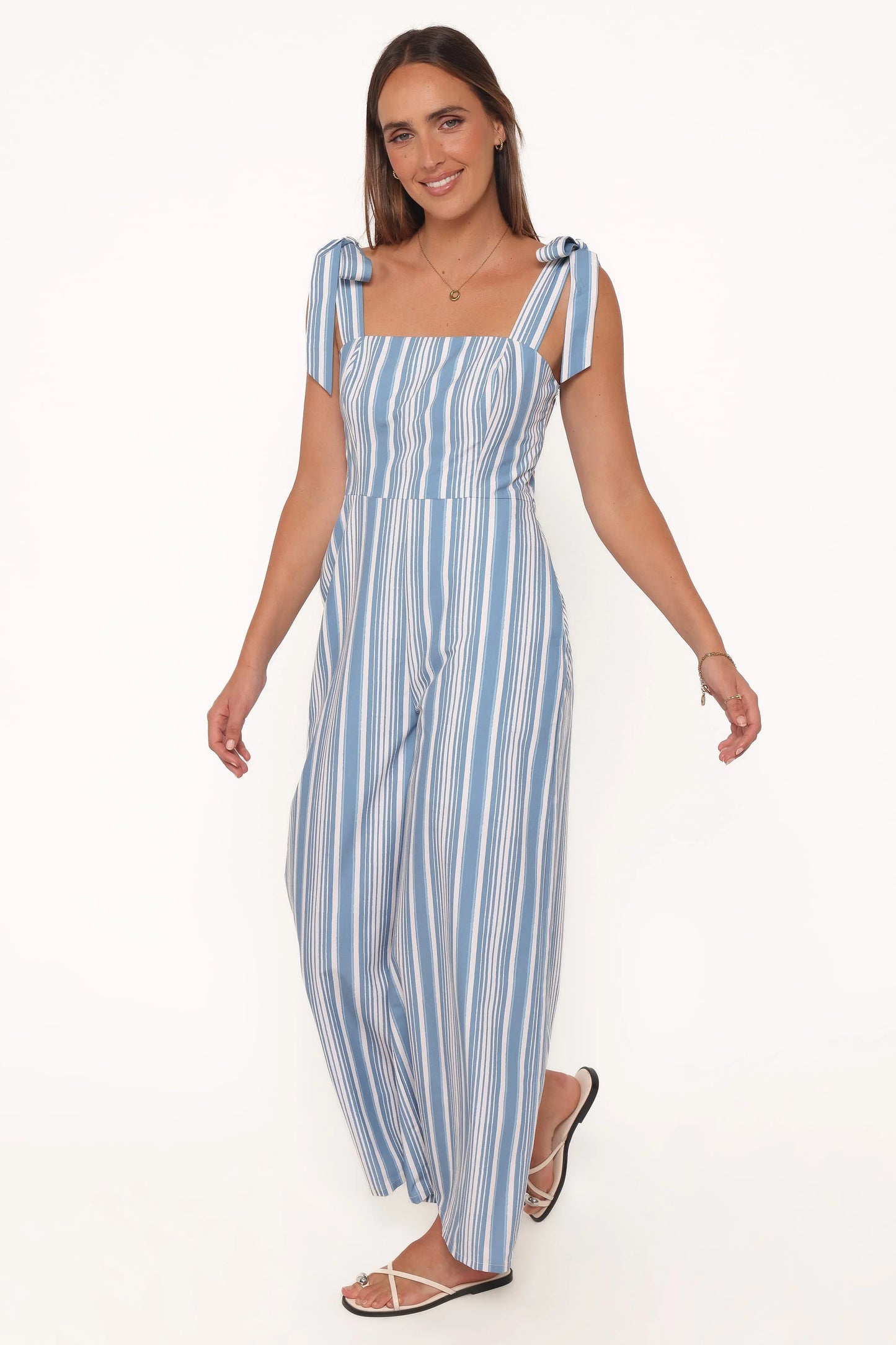 Ella Tie Shoulder Jumpsuit - Blue/White Stripe