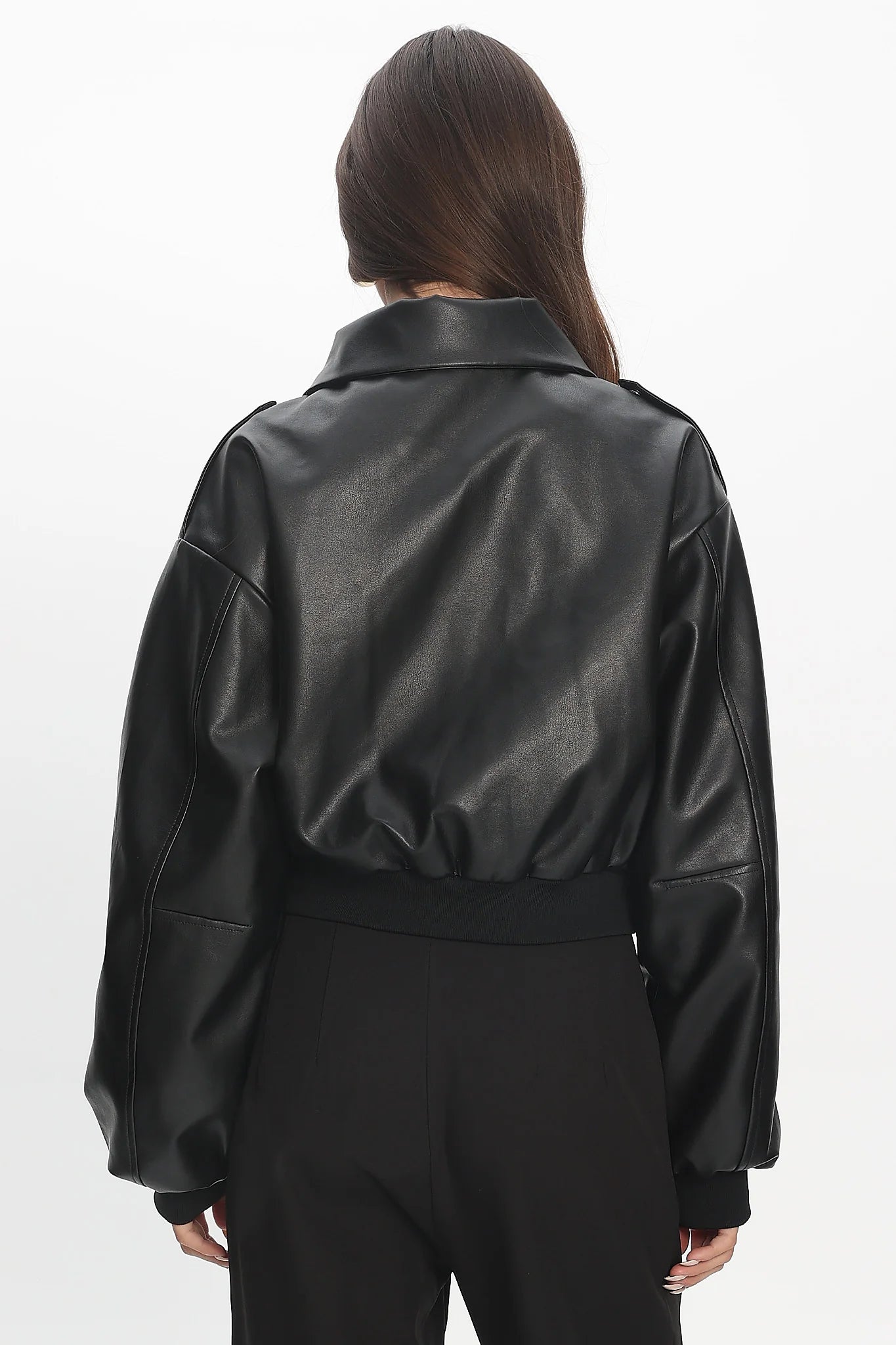 Charley Faux Leather Bomber Jacket Black