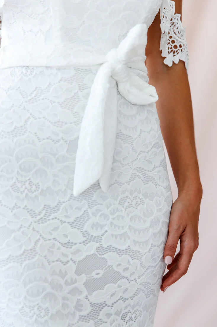 Patience Lace Bodycon Midi Dress White