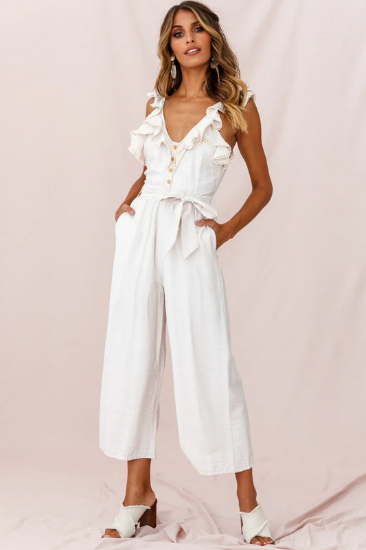 Danube Belted Waist Jumpsuit Beige