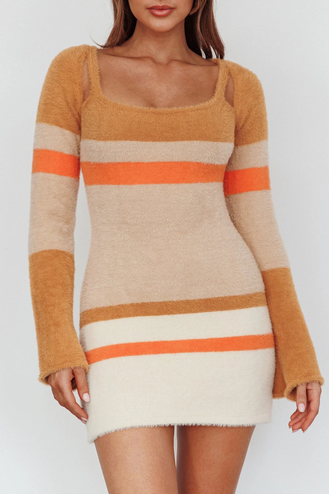 Count On It Fuzzy Knit Mini Dress Brown Multi