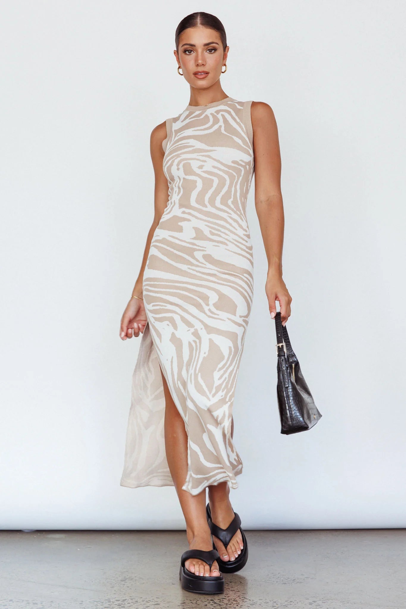Elsinore Sleeveless Knit Maxi Dress Beige