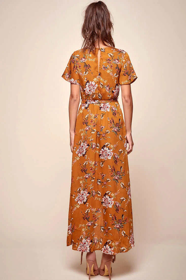 Cheri Floral Wrap Maxi Dress Mustard