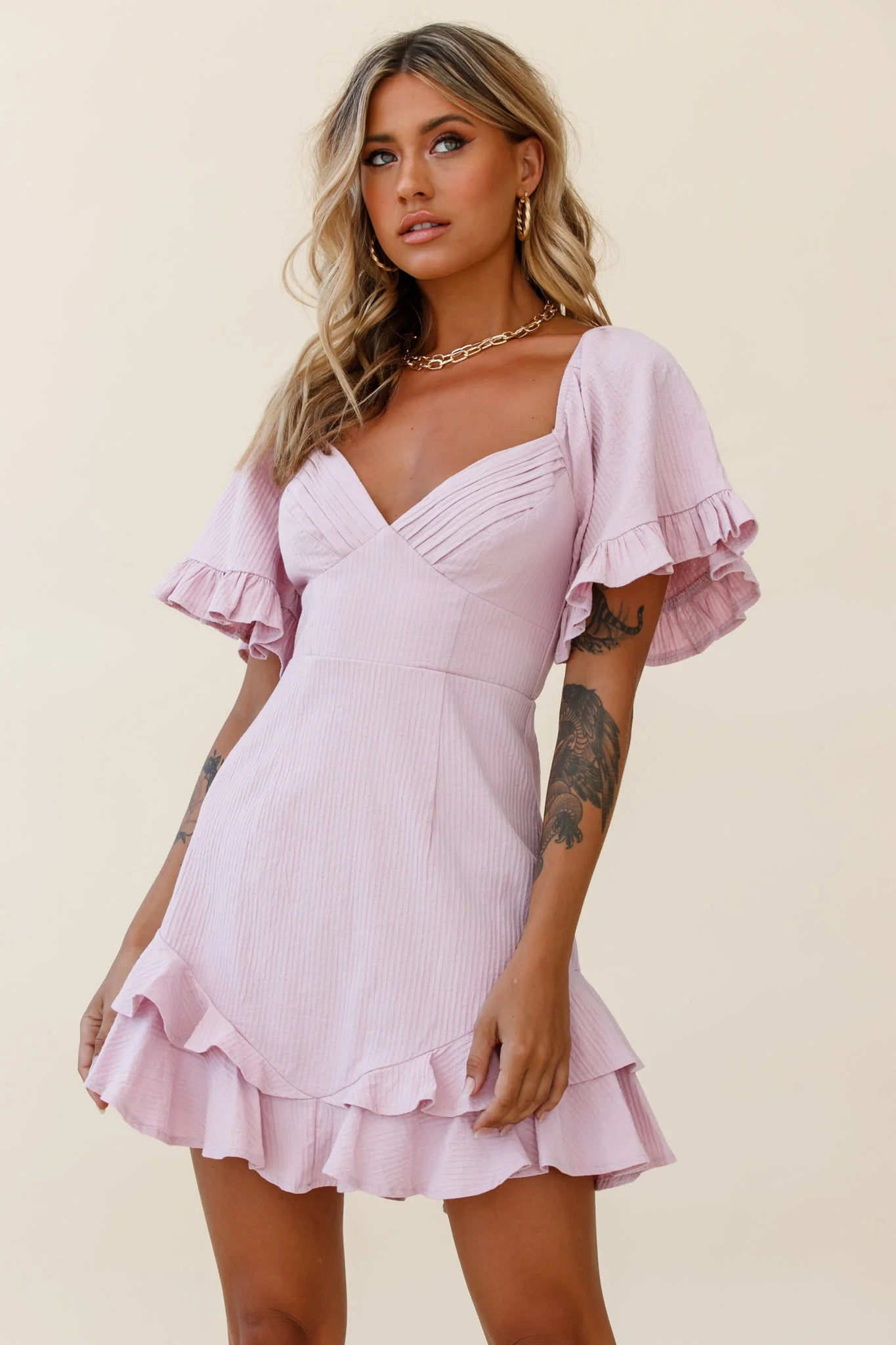Corina Pleated Bust V-Back Dress Blush