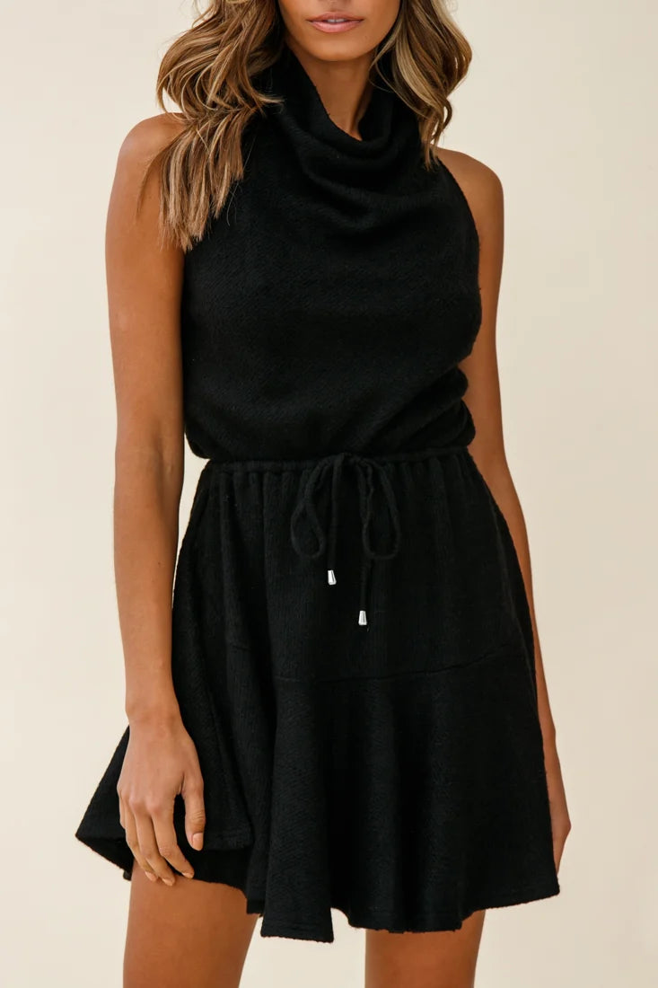 Cosette Cowl Halterneck Knit Dress Black