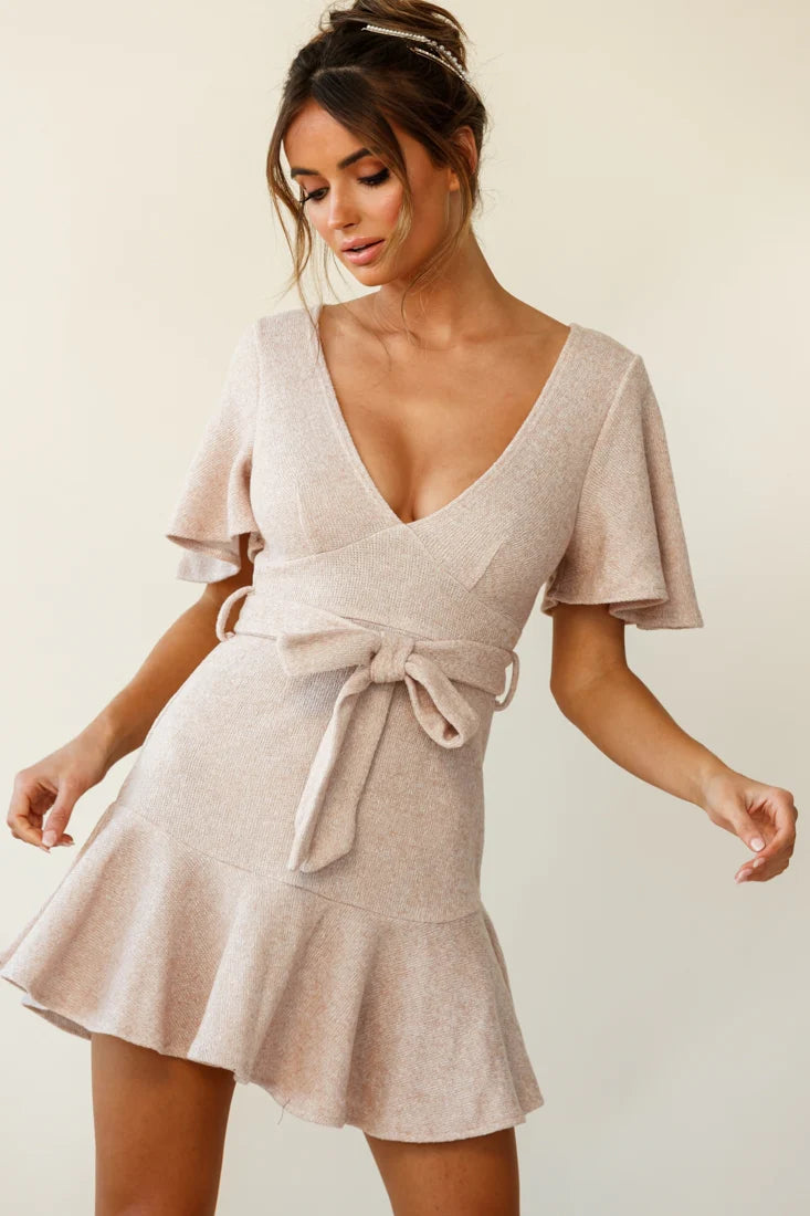 One Fine Day Flutter Sleeve Knit Dress Mocha