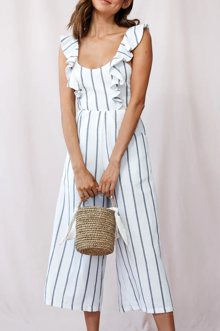 Poet Pinafore Lace-Up Jumpsuit White