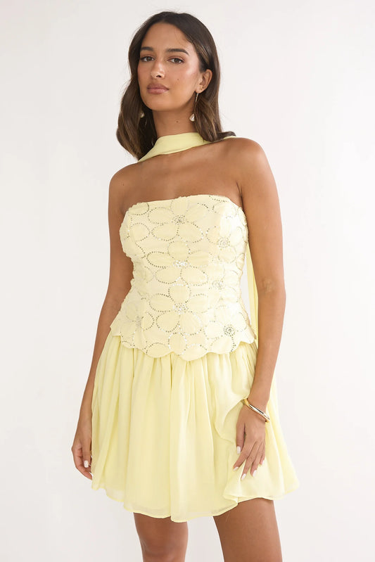 Sunset Serenade Elasticated Waist Mini Skirt Yellow