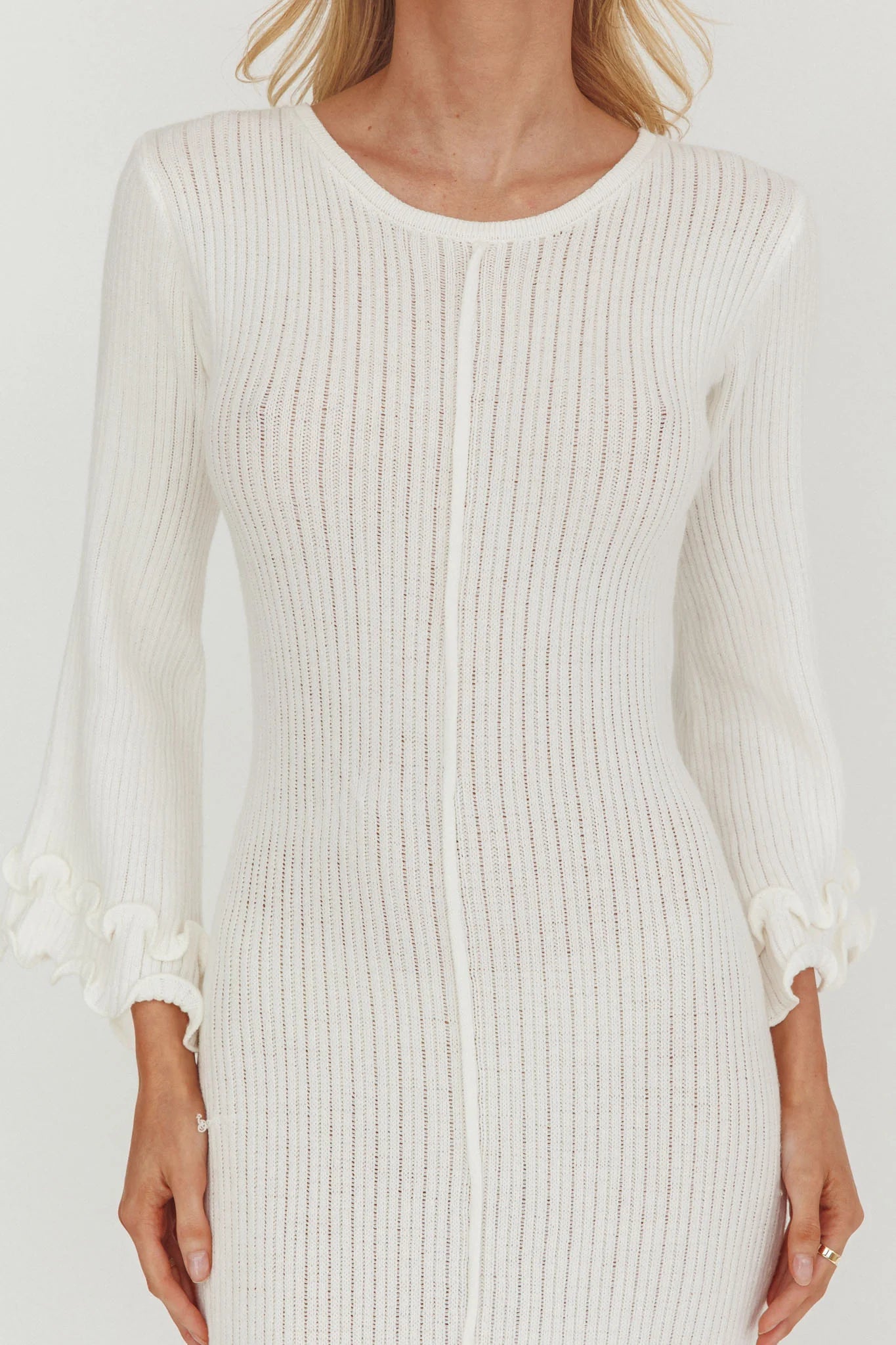 Wrenna Bell Sleeve Knit Maxi Dress White