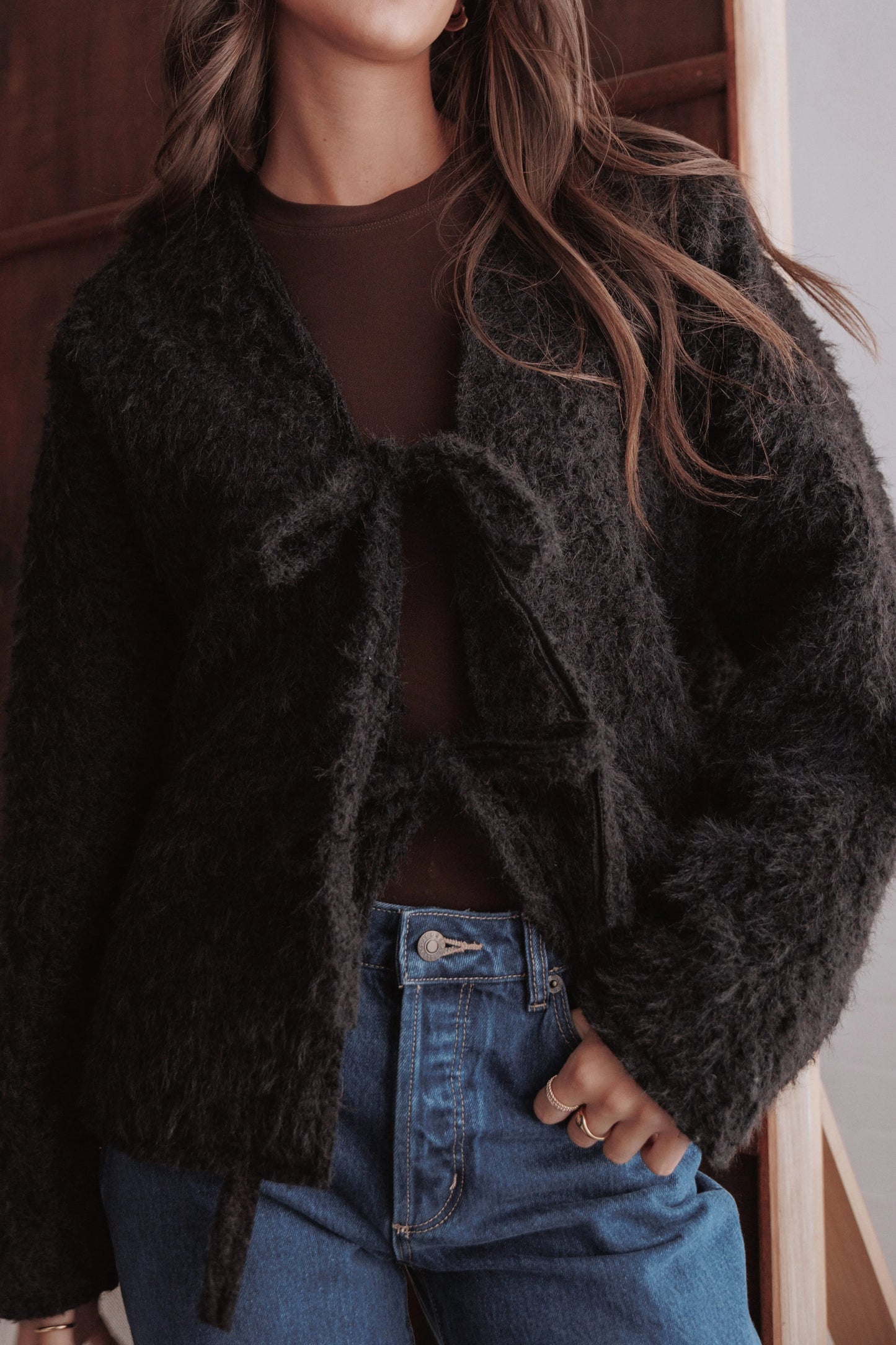 Kimmy Bow Oversized Cardigan - Black