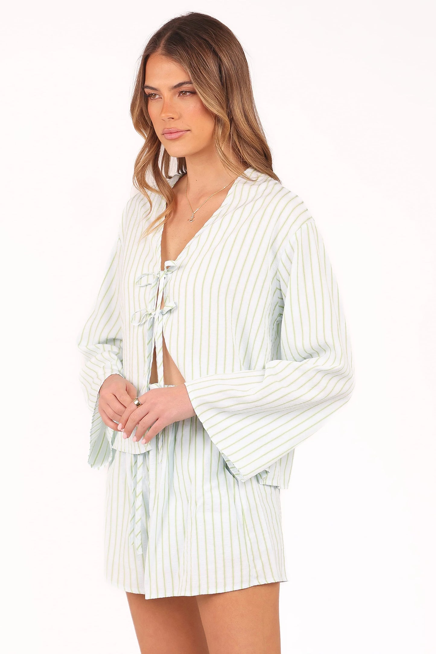 Flynn Short Set - Green Blue Stripe