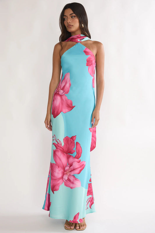 Risha Scarf Maxi Dress Lily Hot Pink