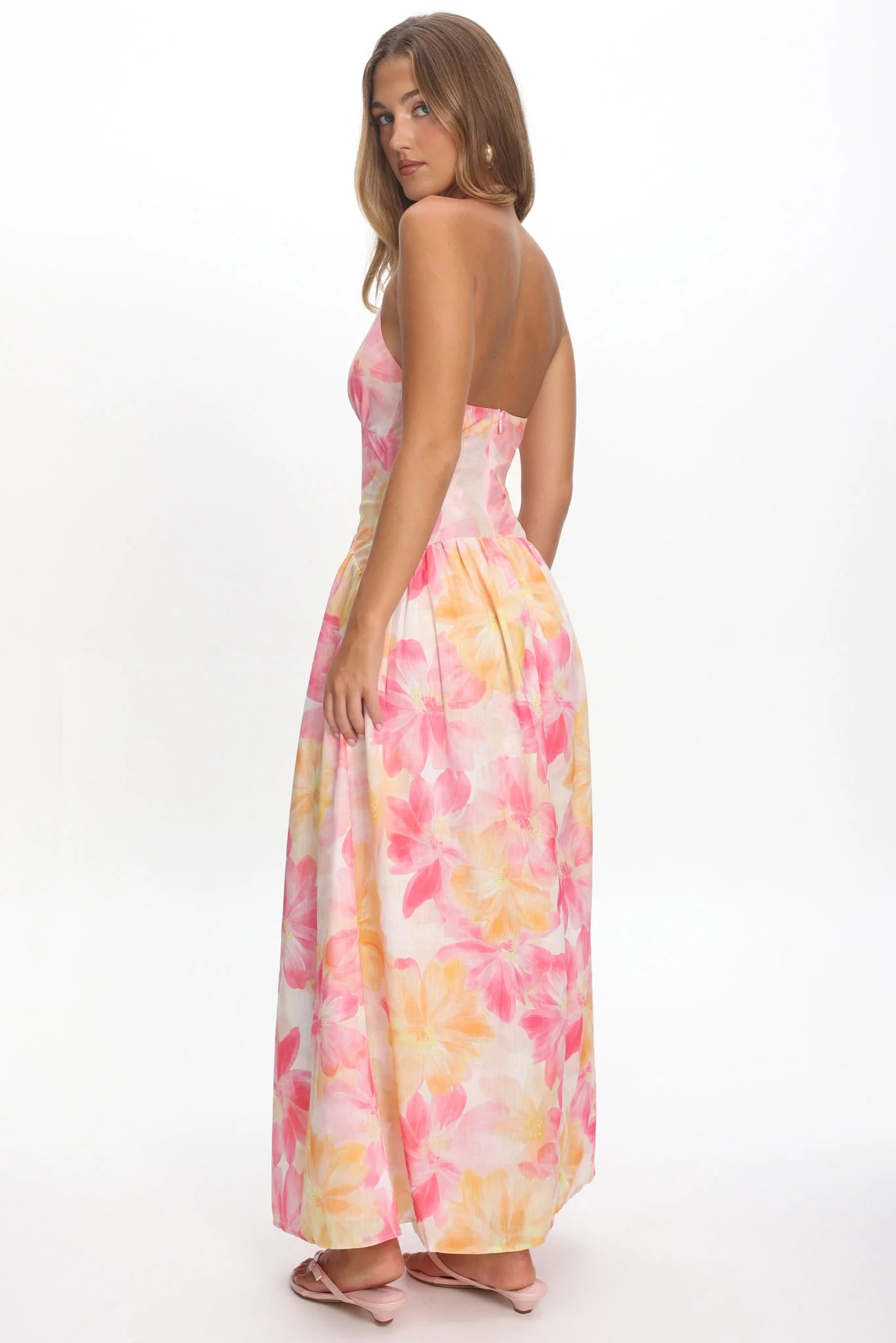 Endira Drop Waist Maxi Dress Floral Pink
