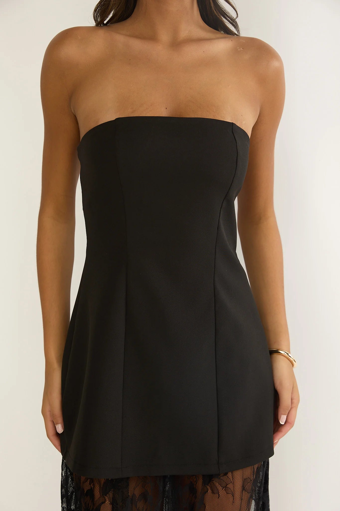 Talina Strapless Two-Piece Lace Skort Set Black