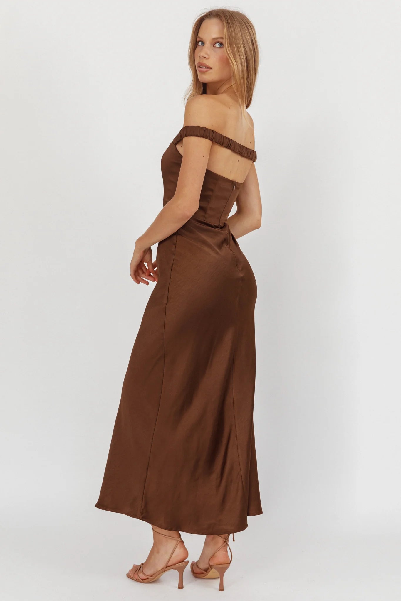 Cari Off-Shoulder Strap Maxi Dress Chocolate