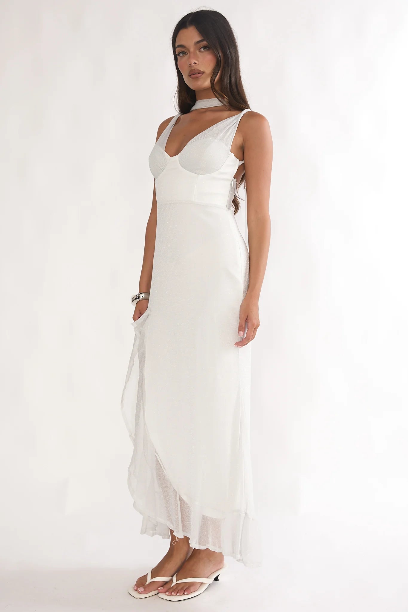Chantrelle Twist Back Split Maxi Dress Silver