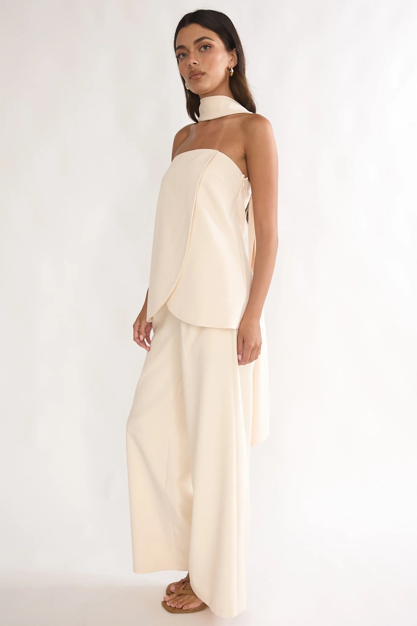 Florene Strapless Split Scarf Pants Vanilla
