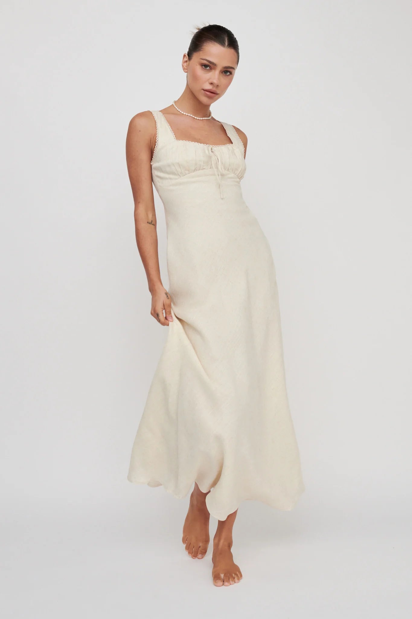 Carlee Gathered Bust Maxi Dress Oat