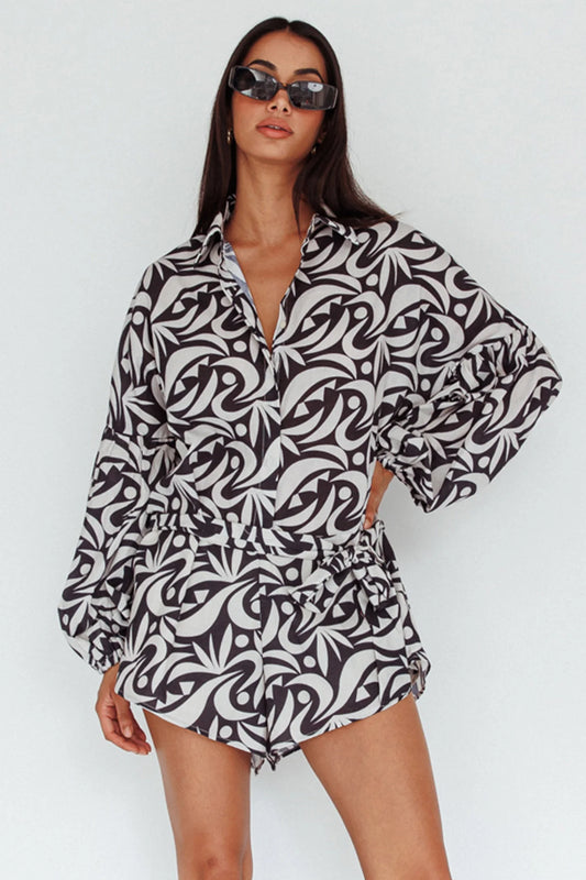 Daytona Beach Long Sleeve Shirt Romper Print Black