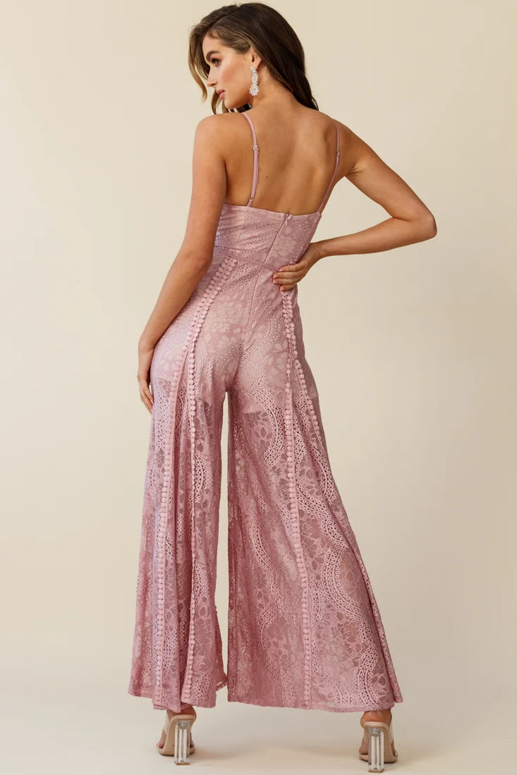 Palm Springs Lace Jumpsuit Blush Pink