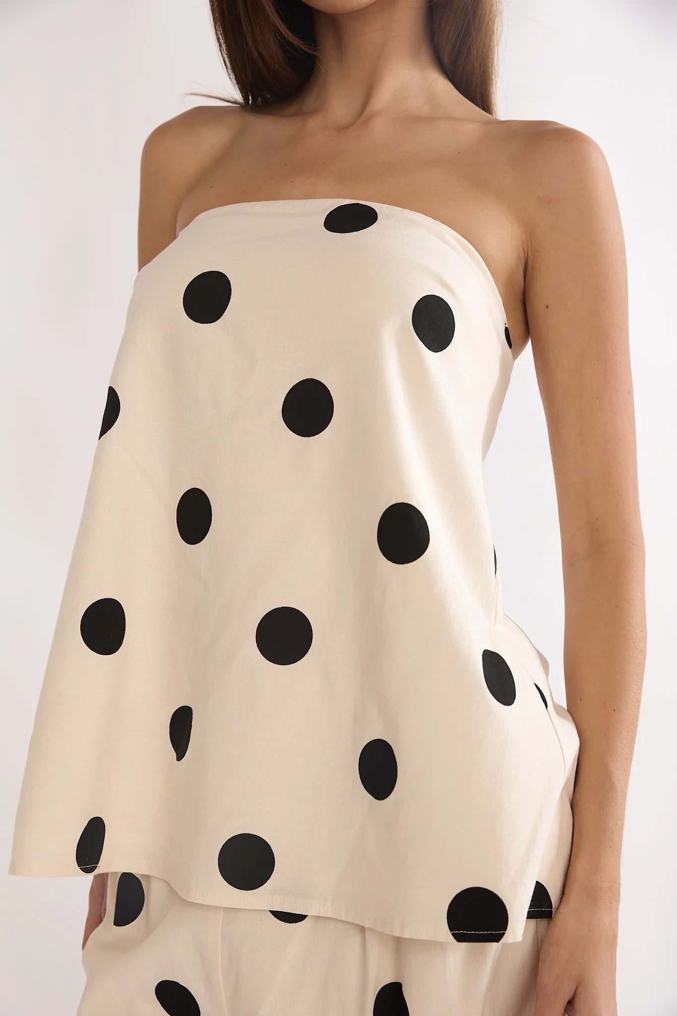 Loraya Strapless Split Back Top Polka Dot Beige/Black