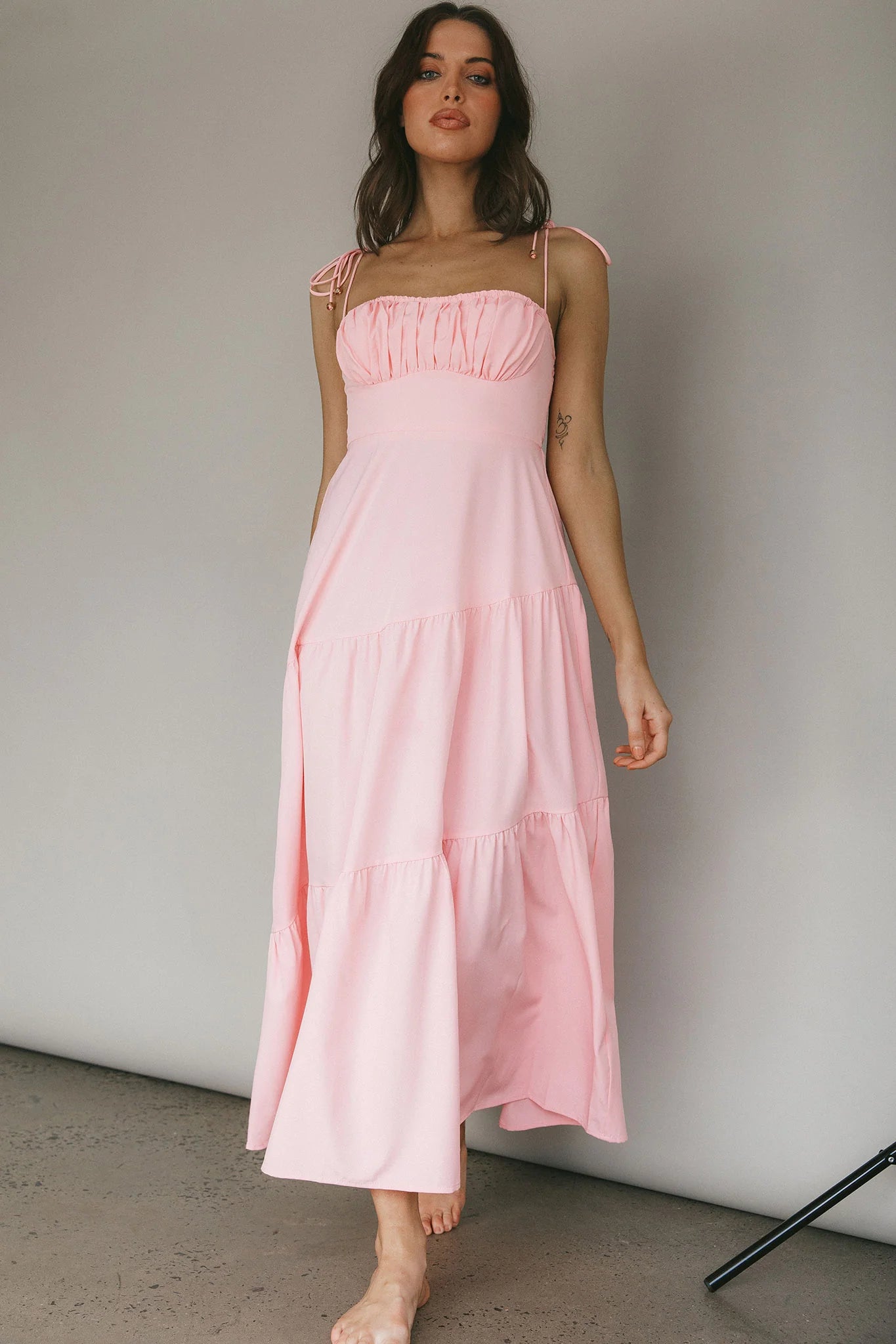 New Light Tied Shoulder Maxi Dress Blush