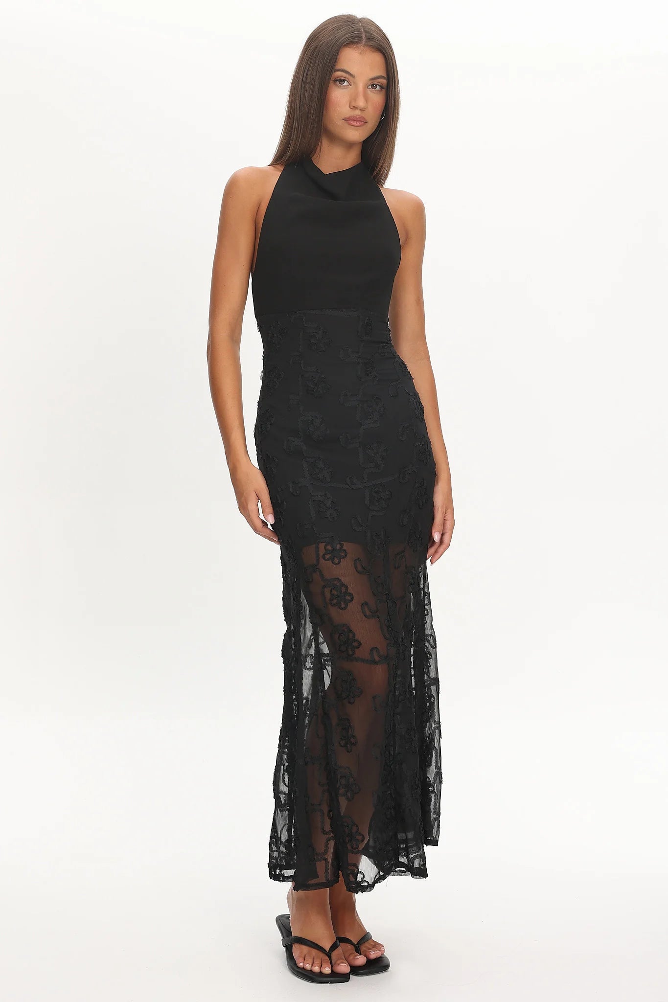 Savana Halterneck Embellished Maxi Dress Black