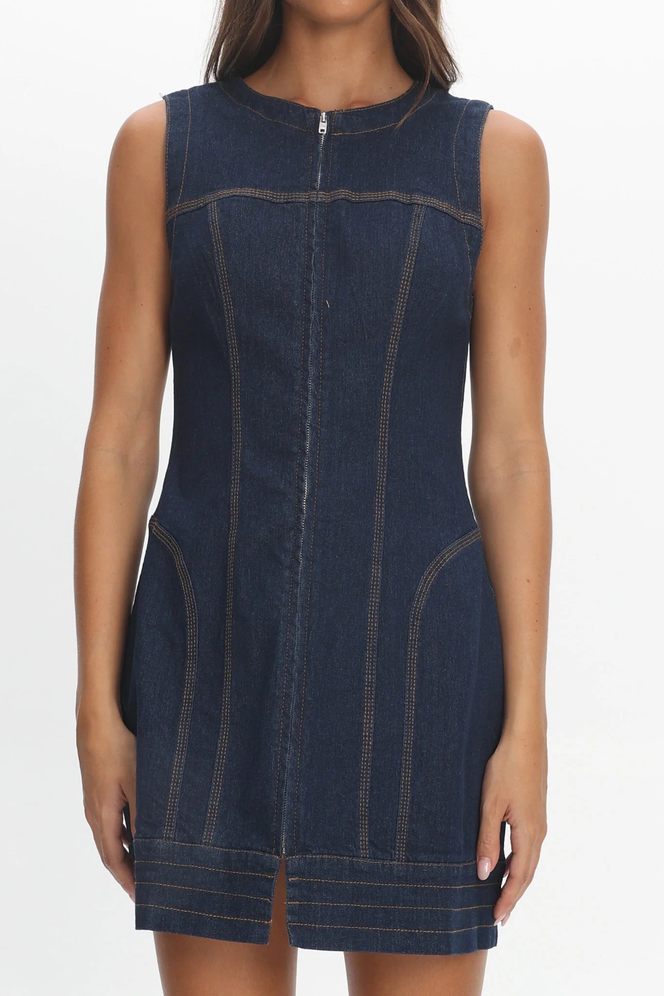 She's From Texas Zipper Front Mini Dress Indigo