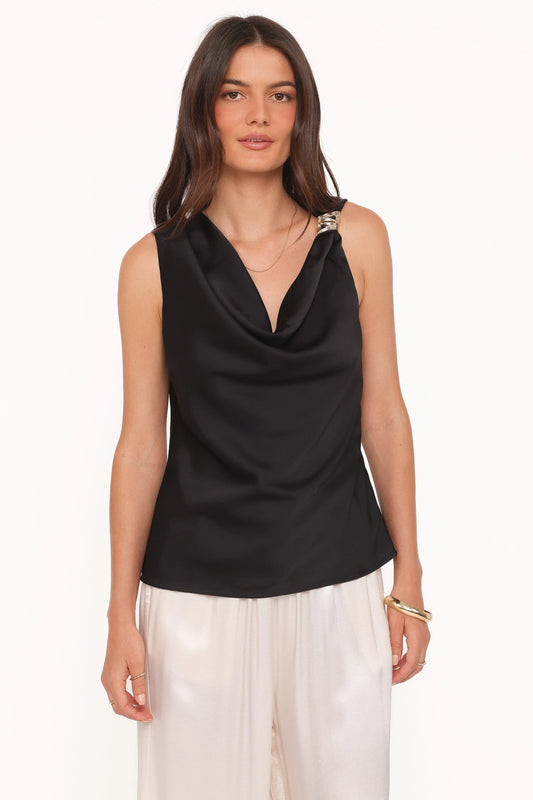 Serena Cowl Neck Top - Black